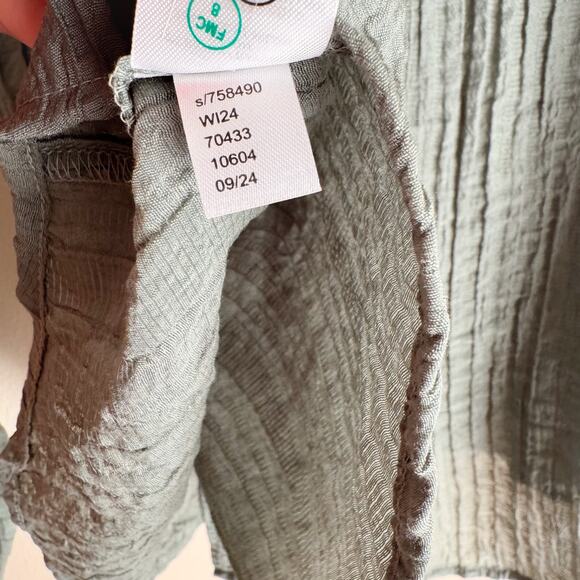 Loft Green Crinkle Button Up Peasant Blouse - XS - Picture 5 of 10
